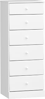 Prepac Astrid 6-Drawer Tall White Dresser Chest - 16.5"D x 19.75"W x 50"H, Space-Saving Bedroom Storage