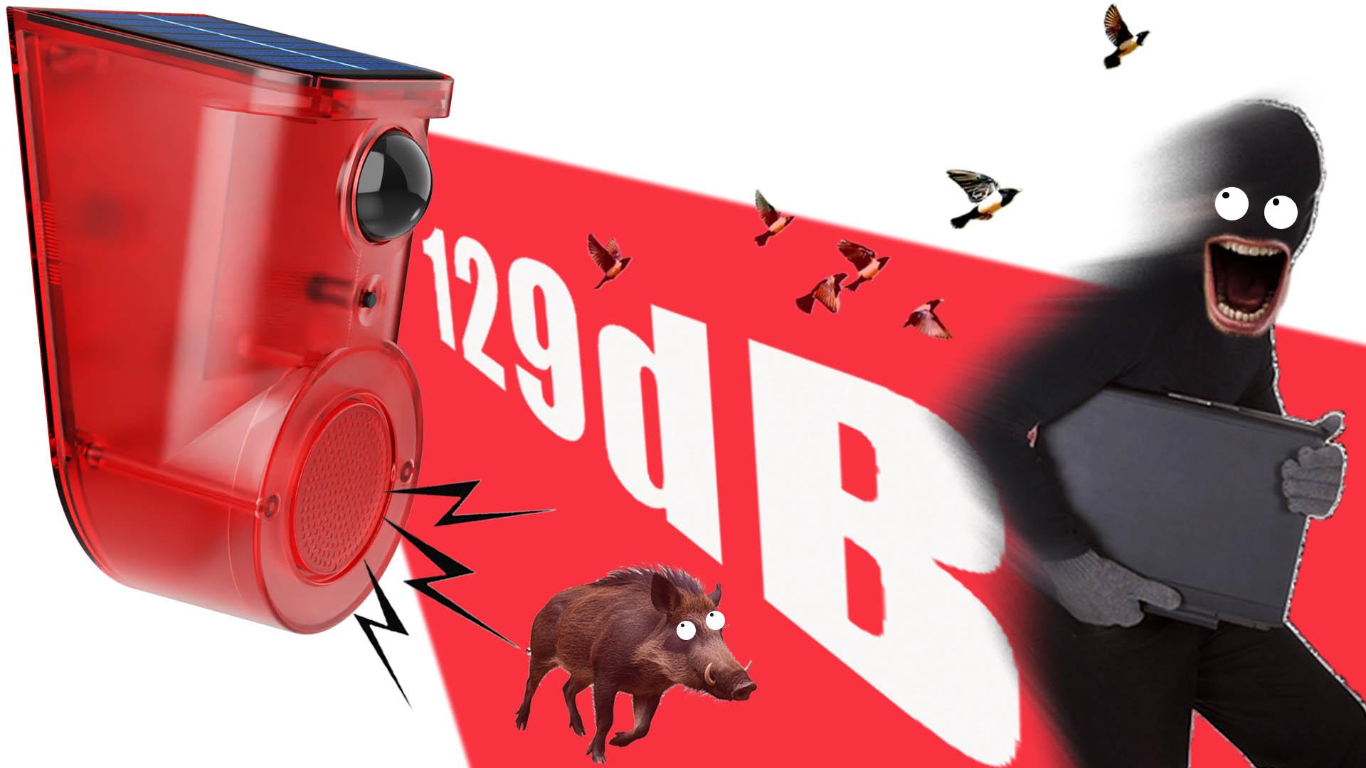 Solar Powered Motion Sensor Alarm With Strobe Light - 110dB, Waterproof, 3 Modes, For Indoor & Outdoor Security (6 Pack)