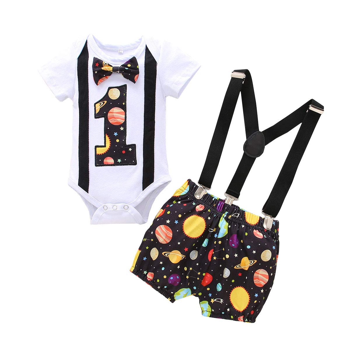 IMEKISBaby Boys 1st Birthday Cake Smash Dinosaur Caterpillar Outfit Romper Bloomers Suspenders 3PCS Photo Props Clothes Set