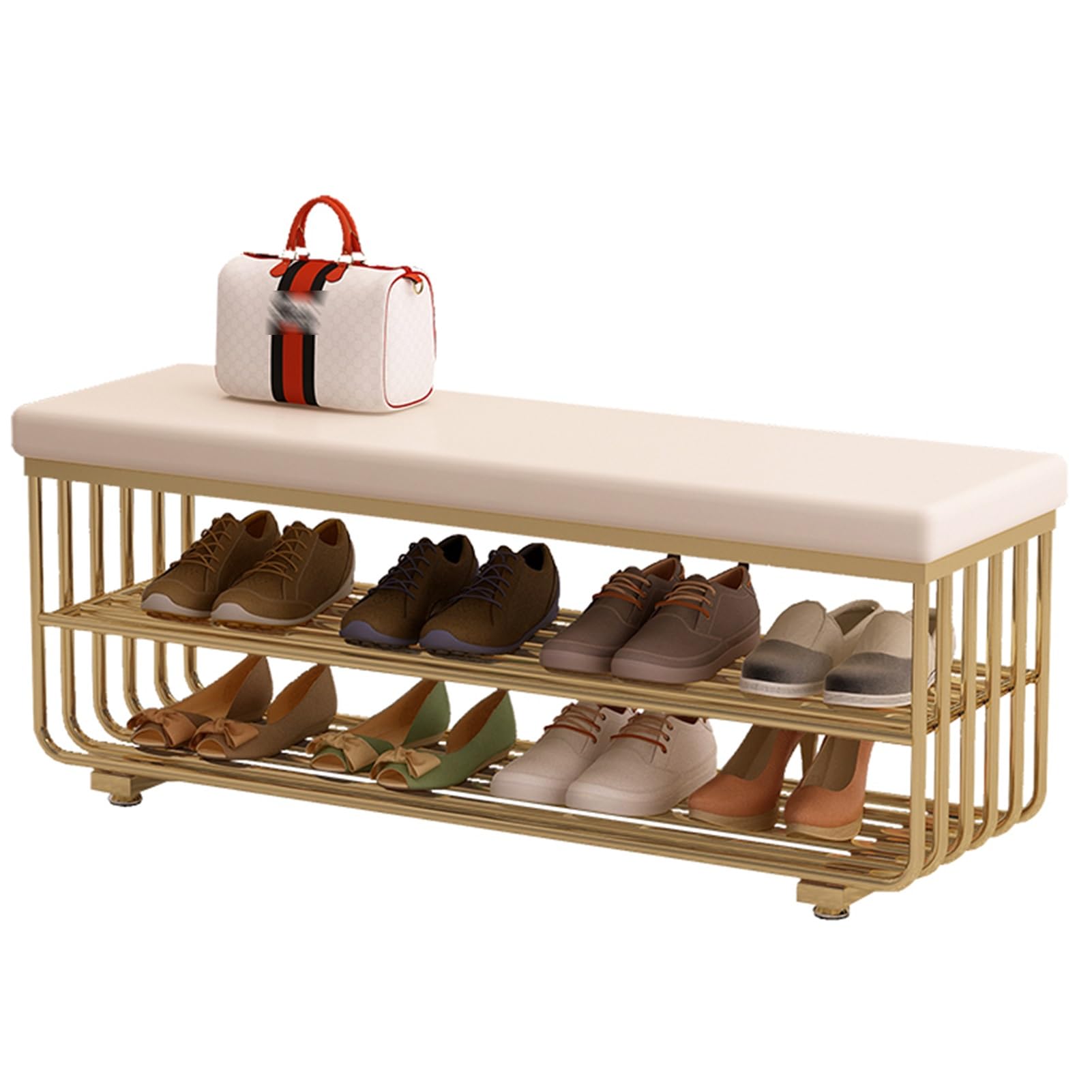 Banc à chaussures à 3 niveaux blanc 100 cm avec siège coussin en cuir pour entrée