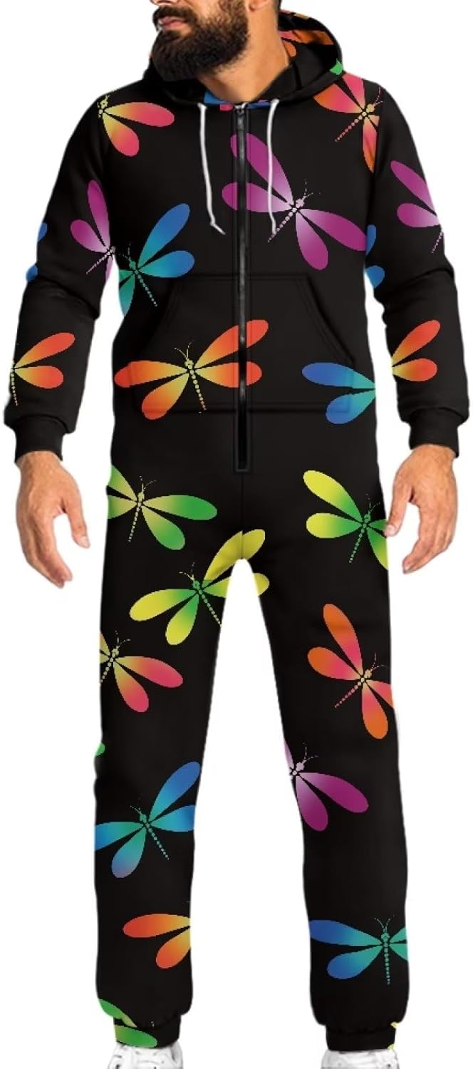 Hooded Jumpsuit for Adult, One-Piece Pajama Nightwear Romper with Pocket Onesie Home Sleepwear Jumpsuit for Couples