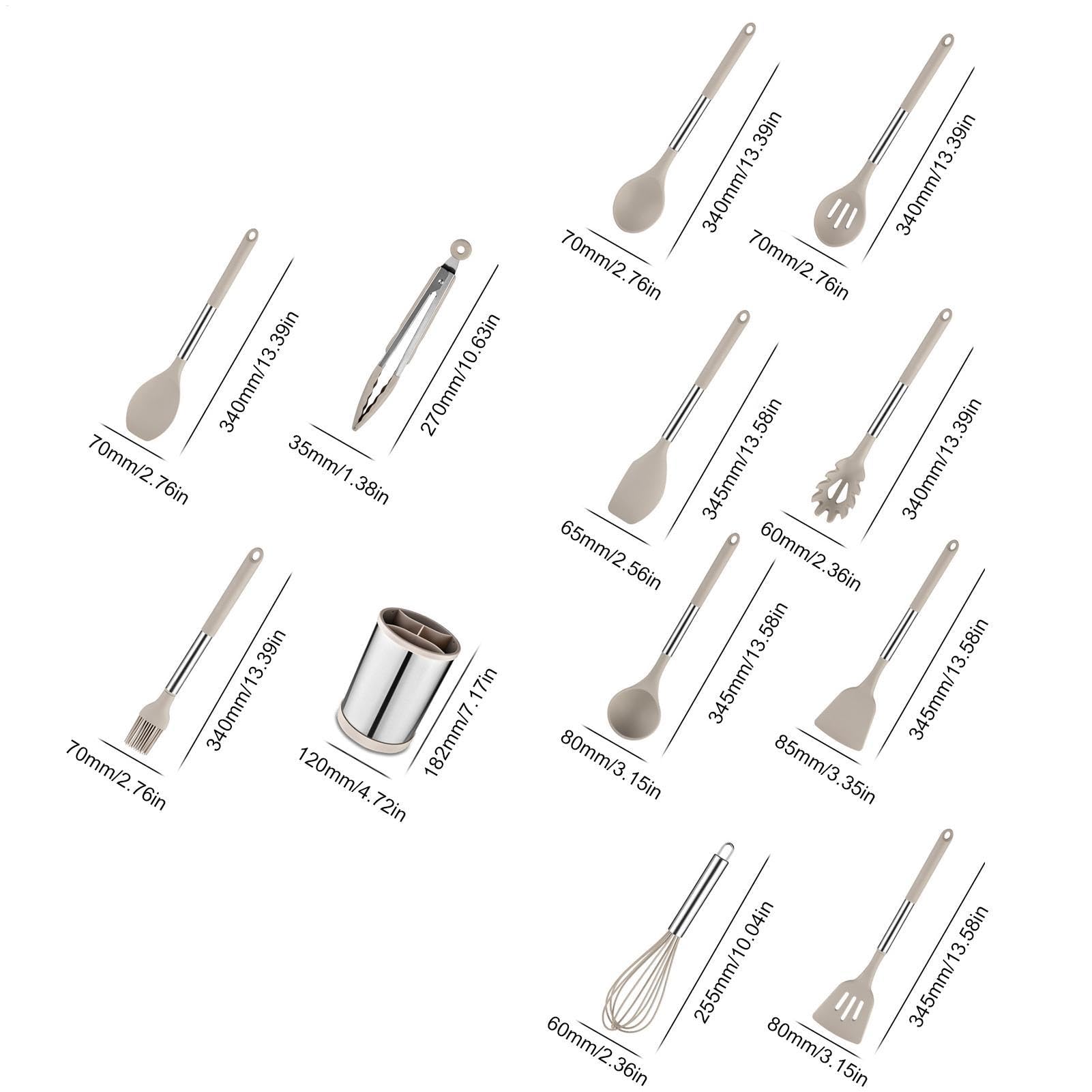 -Kochutensilien-Set – 12-teiliges Silikon-Küchen-Kochgeschirr-Werkzeug, hitzebeständige Antihaftutensilien, spülmaschinenfest, Edelstahl-Utensilien-Set mit drehbarem Eimer zum Kochen, Backen | Pfannenwender-Set aus Silikon und Edelstahl, Küchenhelfer für