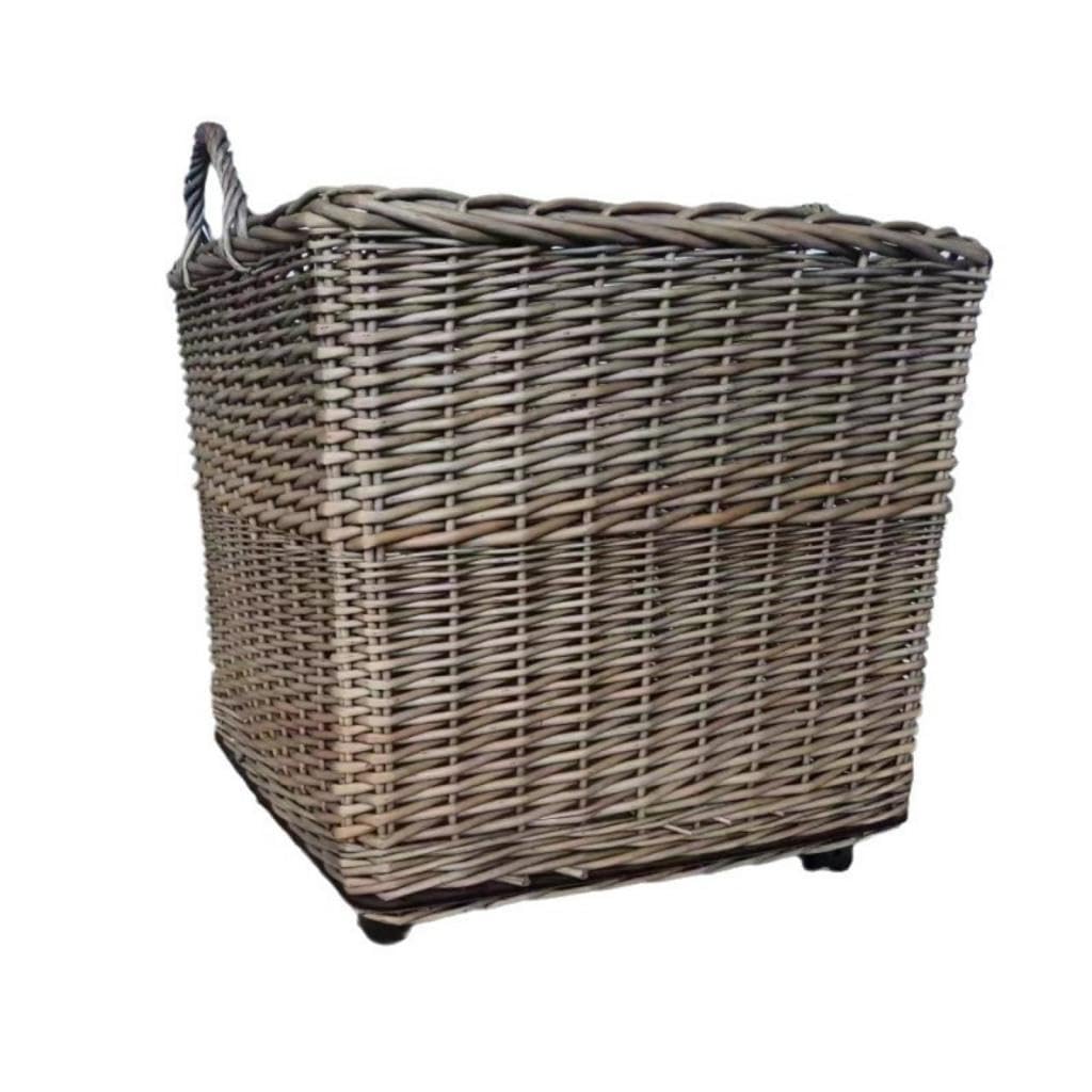Grey Wicker Log Basket with Wheels, 42x42x45cm Rustic Firewood Storage, Indoor Log Basket for Fireplace|Home & Garden| Home Improvement| Heating Cooling & Air| Fireplaces & Stoves| Log Ho-image-40