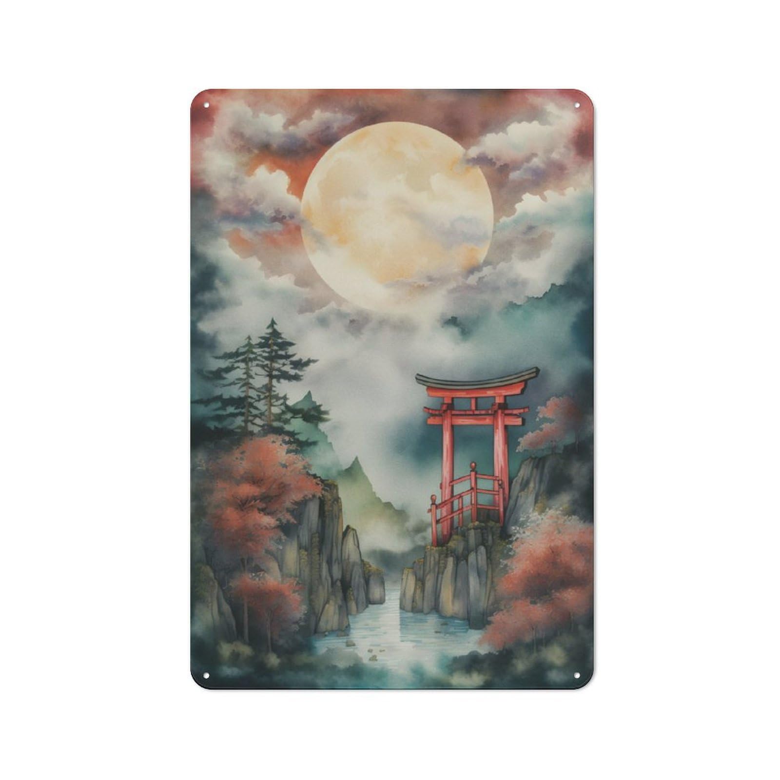 Junmoney Torii Gate In Japan For Lounge Or Reading Corner, Rustic Tin Sign 30X20cm, For An Autumn Update To Lounge And Reading Corner