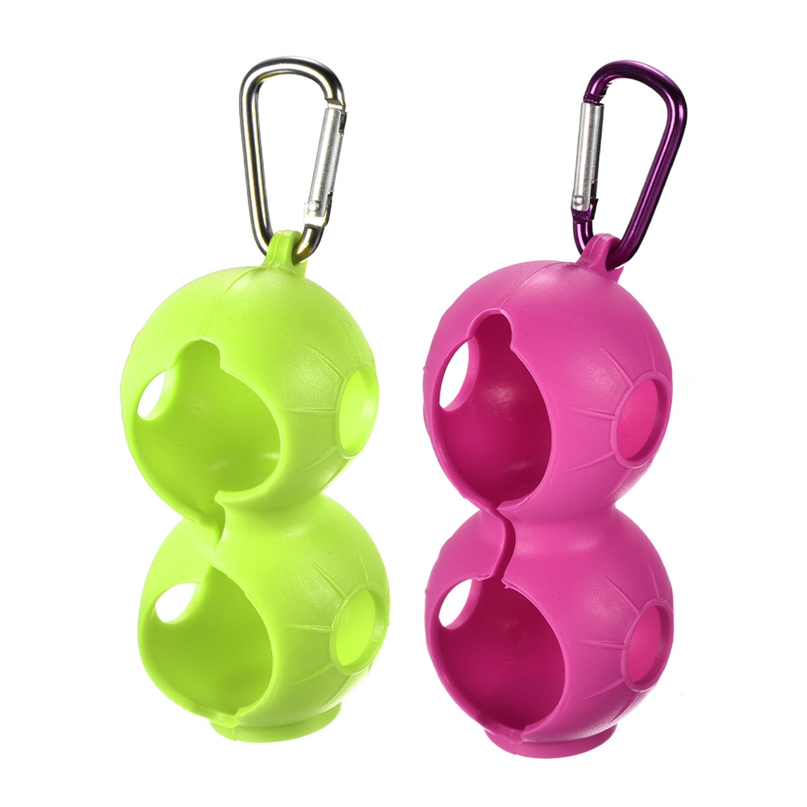 PATIKIL Golf Ball Holder, 2 Pack Silicone 2 Balls Carrier Protective Portable Sleeve with Buckle for Golf Bag Belt Rose Red, Green
