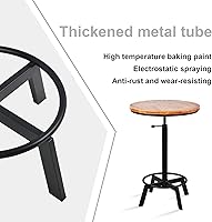 Vista 4 de Juego de mesa y sillas de bar industriales, 3 piezas, mesa de pub vintage con taburetes, parte superior giratoria de madera, altura ajustable
