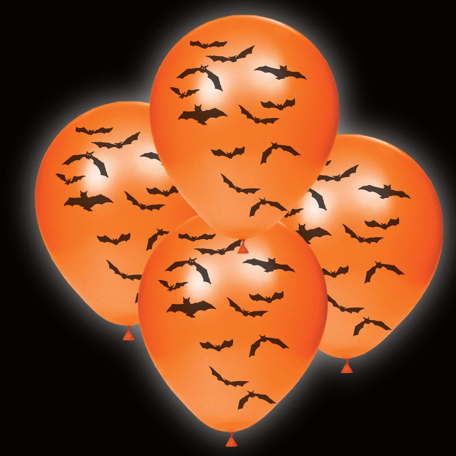 50 Pack Halloween Bats LED Light up Round Balloons. Premium Latex. Lights 12-24 Hours. Glow in The Dark. Great Supplies Decorations for Wedding, Birthday Parties, Dance Party. Helium & Air. (Globos)
