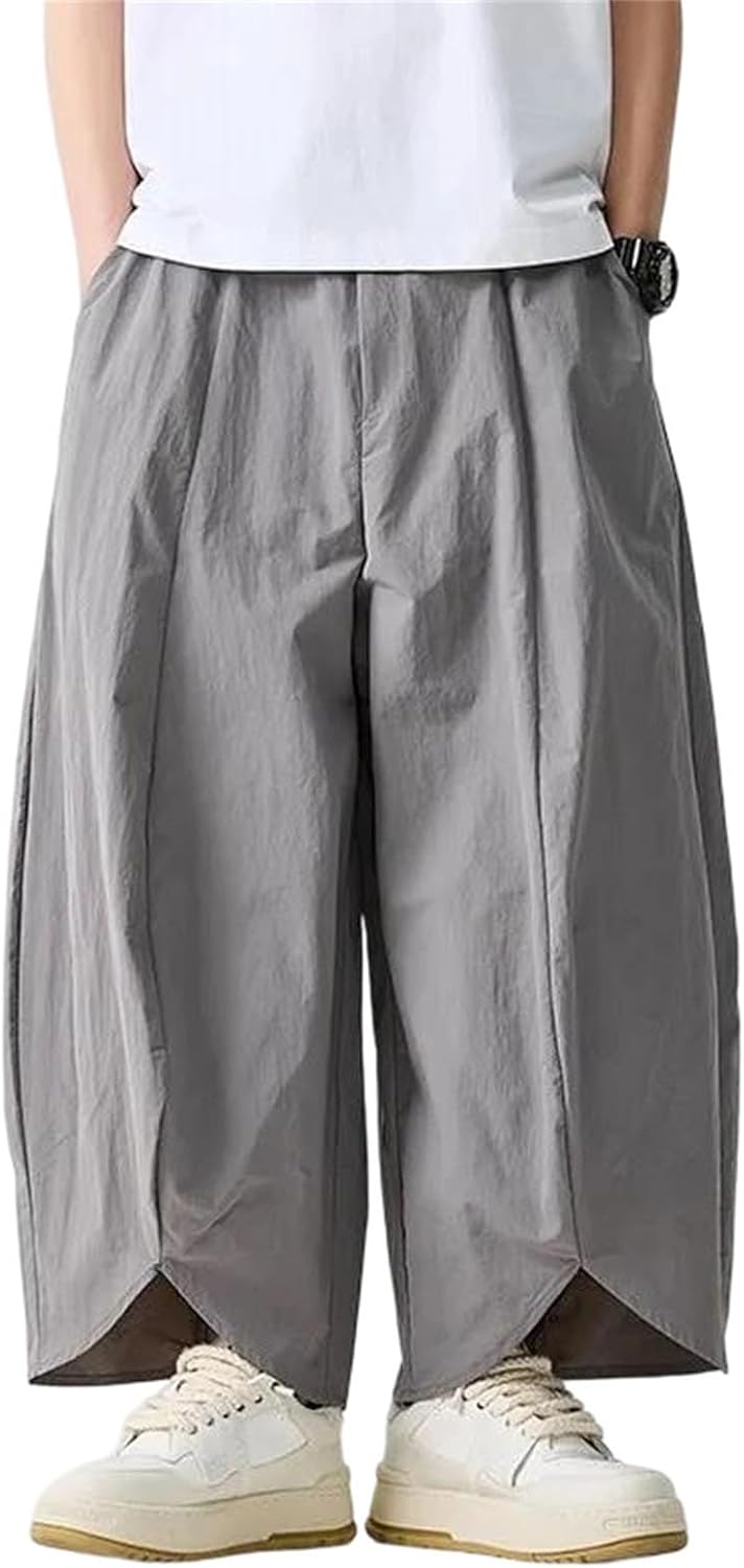 Men's Loose Fit Ankle-Length Samurai Costume Pants Lantern Trousers with A Midweight Feel and Elastic Waistband