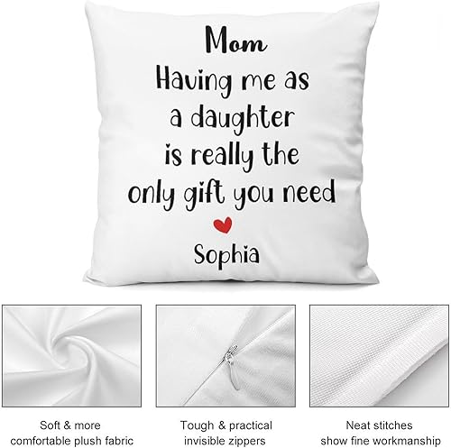 Miniatura 6 de Gifts for Mom from Daughter, Having Me As A Daughter Pillow Cover, Square Cushion Case, Mom Birthday Gift, Customizable Names Pillowcase, Mother's