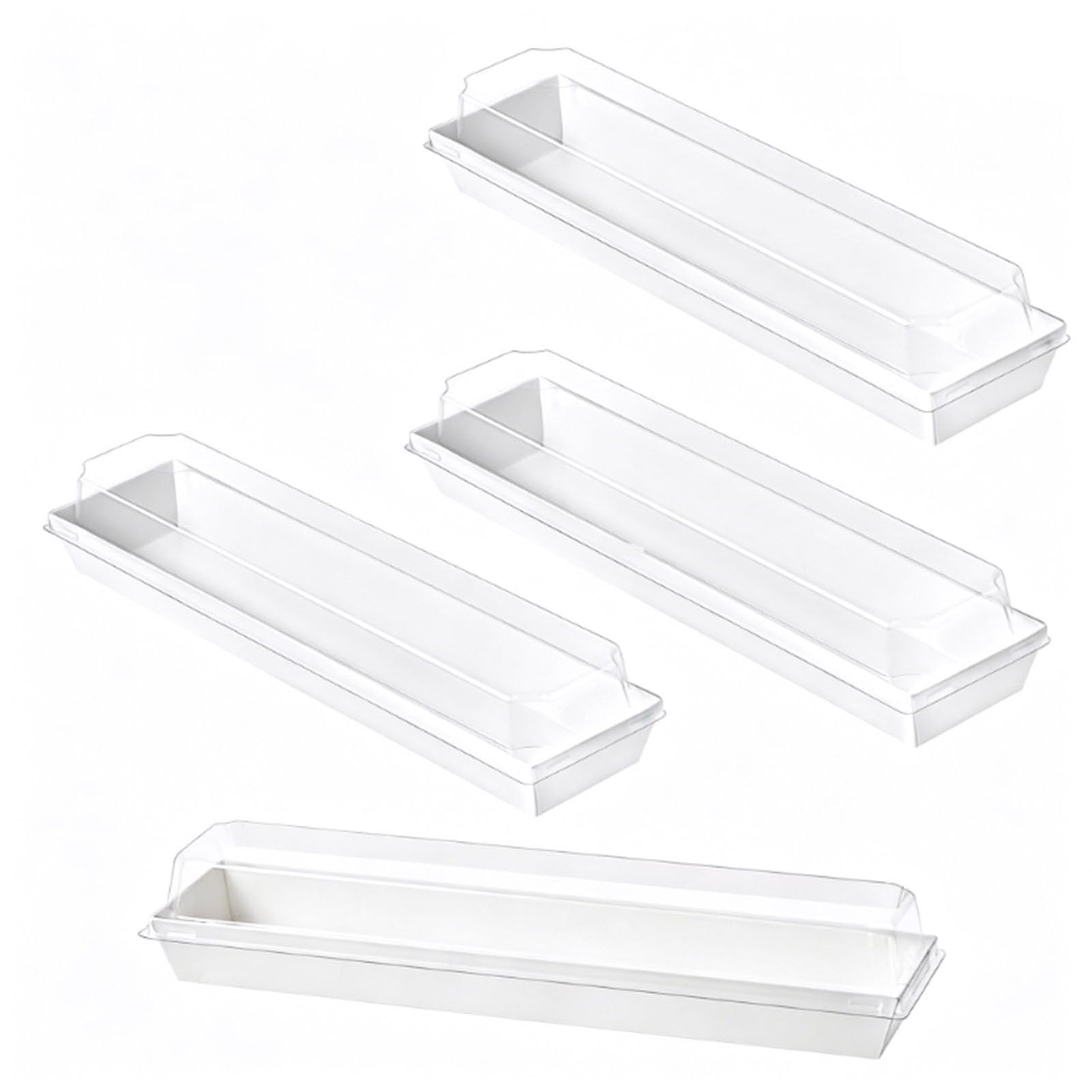 GOWENIC 50 Cajas de Golosinas con Tapas Transparentes | Recipientes de Papel para Postres, Fresas y Trufas con Chocolate (WHITE 28 * 5,3 * 5cm)