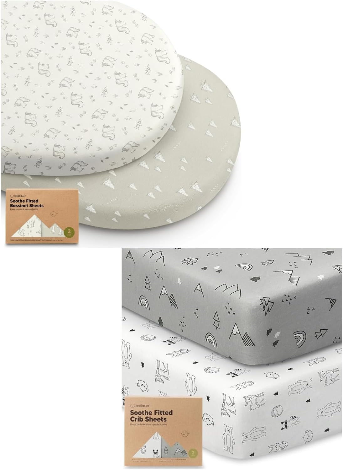 KeaBabies 2-Pack Bassinet Sheets for Girls, Boys and 2-Pack Crib Sheets - 100% Cotton Bassinet Mattress Sheets Compatible with Halo Bassinest Swivel Sleeper - Soft & Breathable Crib Sheets