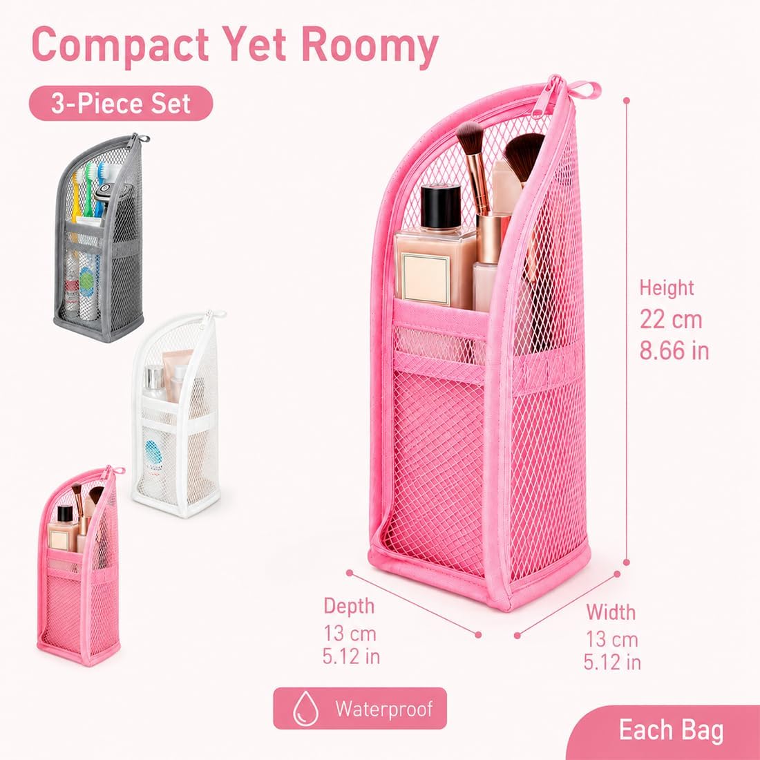 3 Pcs Standing Toiletry Bag, Upright Waterproof Travel Toiletry Bag, Translucent Portable Foldable Makeup Cosmetic Bag, Leakproof Travel Organizer Pouch for Bathroom, Gym, Business Trip,Family Travel image 2