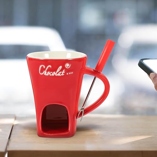 Miniatura 7 de Luxshiny 1 juego de tazas de fondue con tenedores de cerámica, calentador de mantequilla de chocolate, taza de fusión de chocolate, taza de té