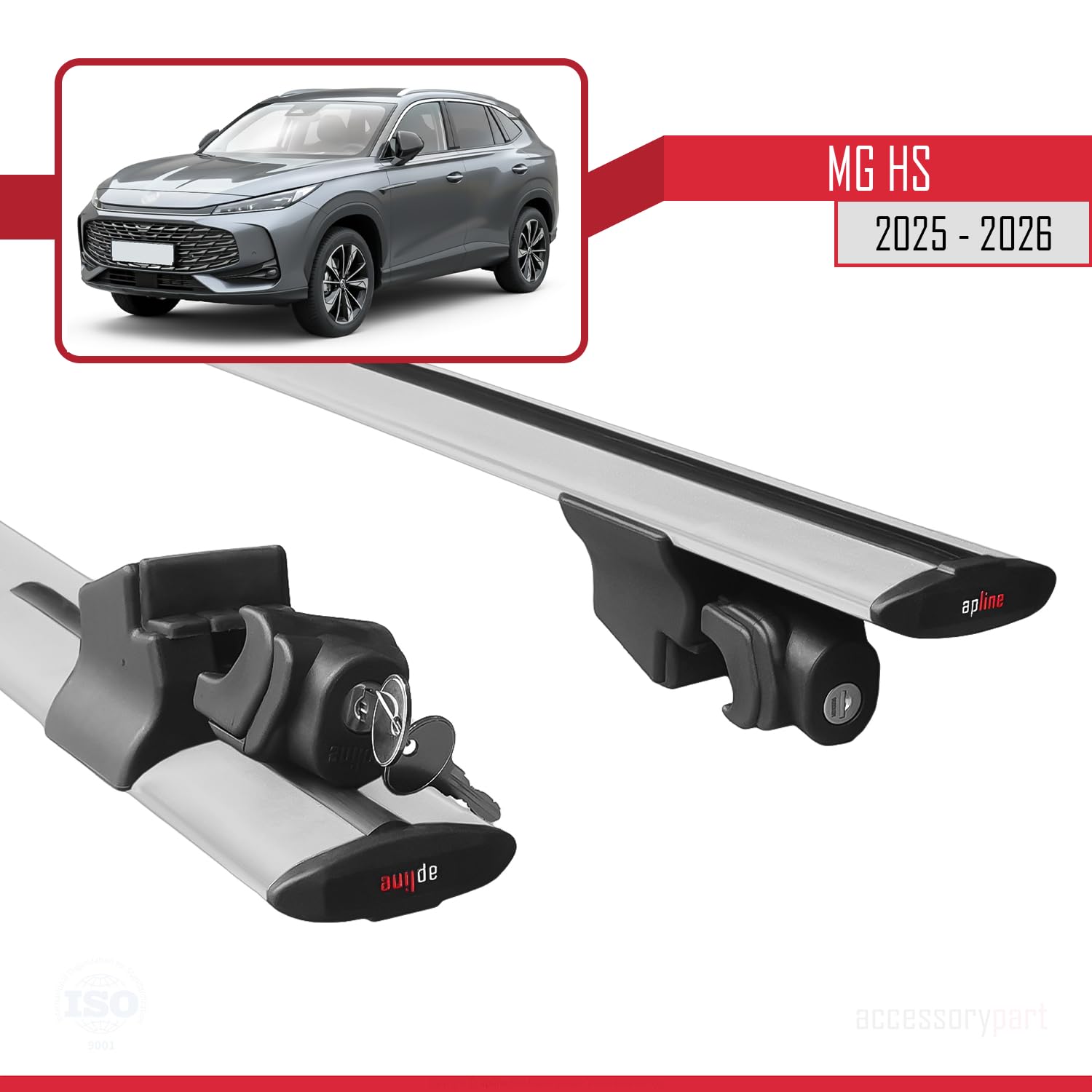 Compatible con MG HS (AS33) 2025-2026 Modelo Hook Barra de Techo Auto Portaequipajes Barras Transversales Gris Aluminio 2 Barras