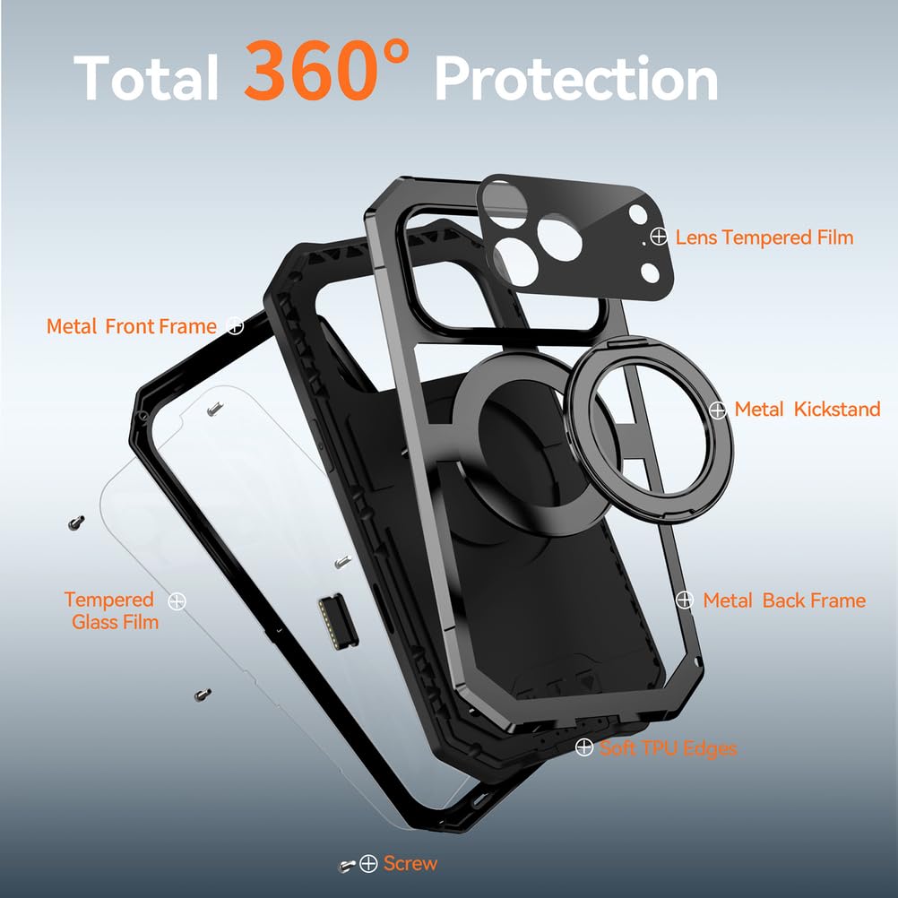 Custodia in metallo resistente per smartphone, copertura completa in alluminio con protezione schermo integrata e cavalletto, design antiurto, colore rosso