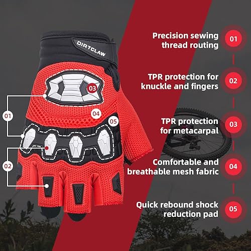Vista 34 de Seibertron Dirtpaw - Guantes unisex para bicicleta BMX MX ATV MTB guantes para bicicleta de montaña, ciclismo, todoterreno/Dirt Bike, guantes de Rojo