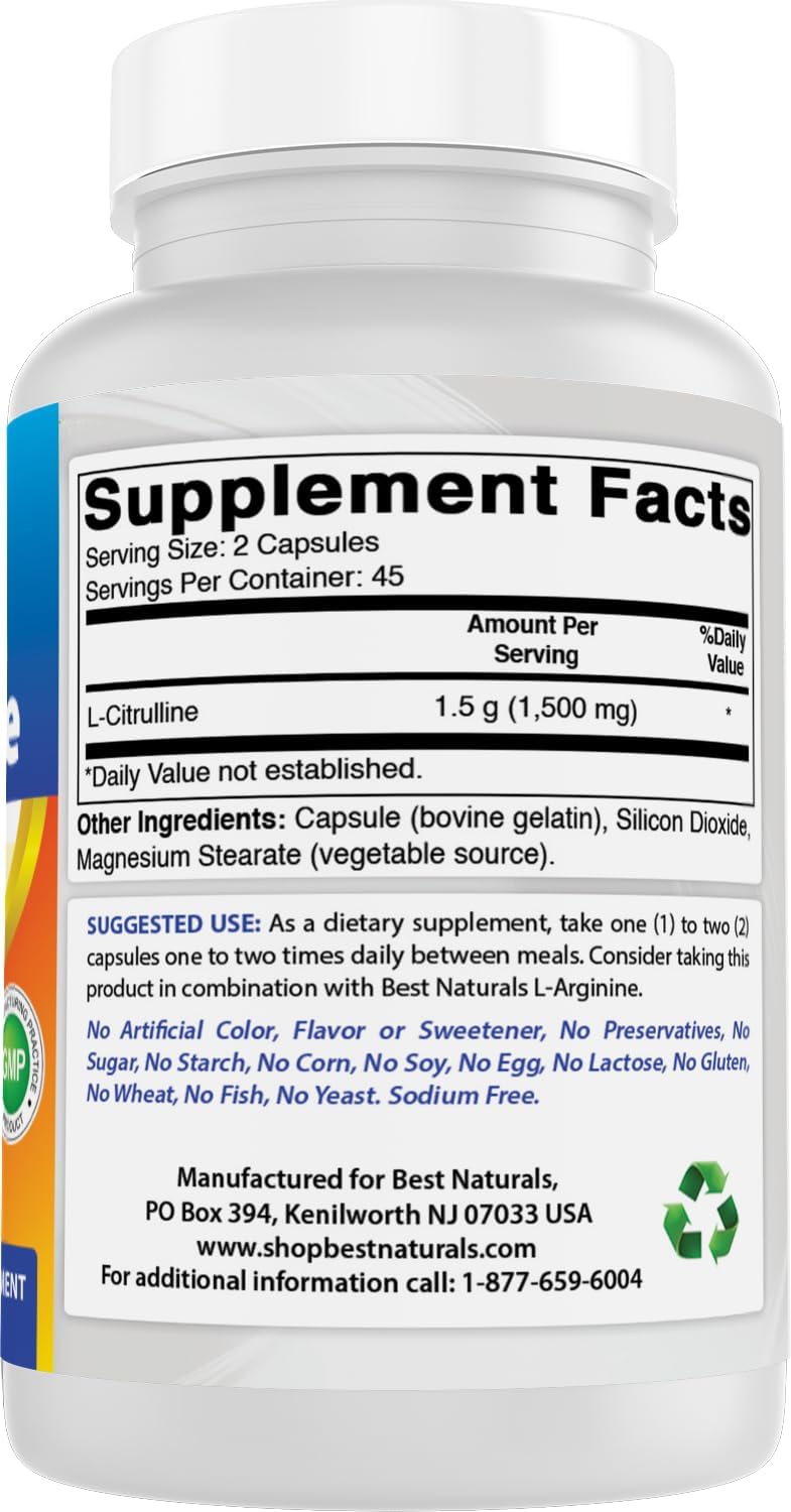 Best Naturals L-Citrulline Capsules - 1500mg/Serving - Non-GMO - Gluten Free - 90 Capsules (90 Count (Pack of 2)) - Image 7