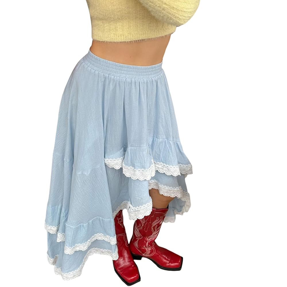 Y2K Fatastic Skirt for Women Asymmetrical Midi Skirt Lace