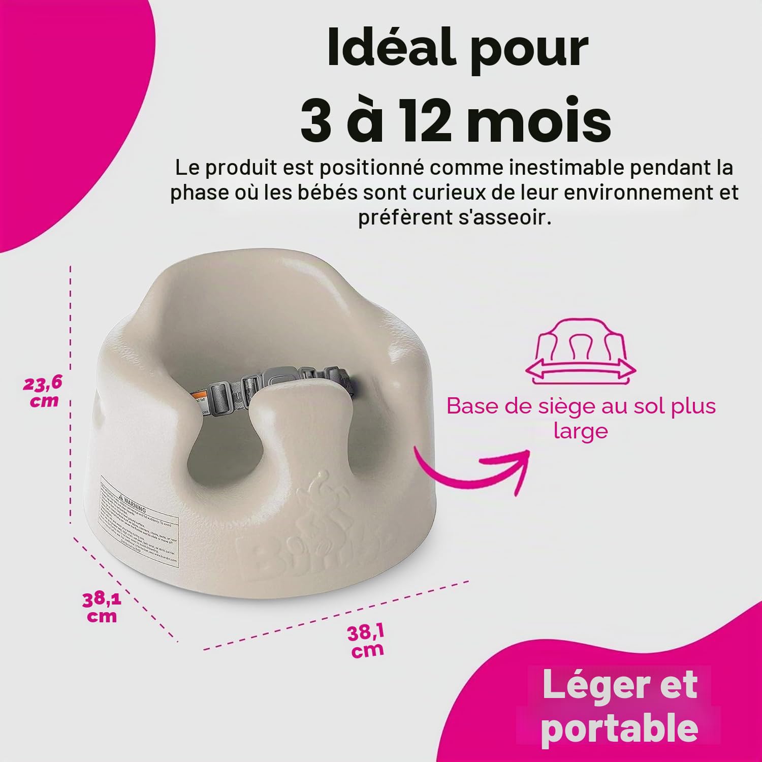 Bumbo Siège de sol bébé avec harnais réglable 3 mois et plus - Siège bébé Sit Me Up - Chaise de sol pour bébé - Taupe