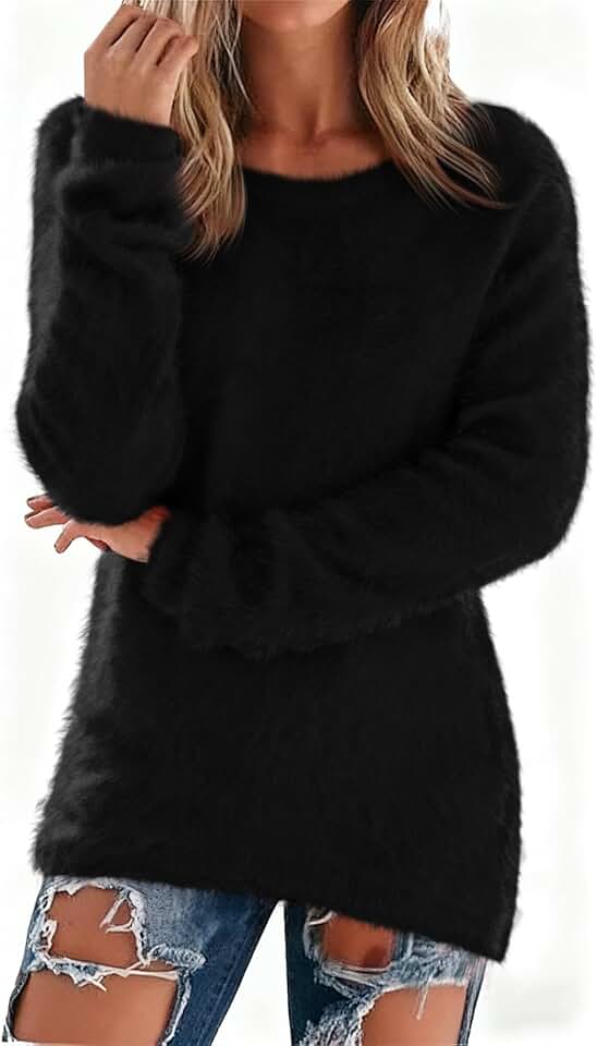 Camisolas femininas felpudas de lã gola redonda pulôver de manga comprida térmica macia plus size elástico inverno moda tops