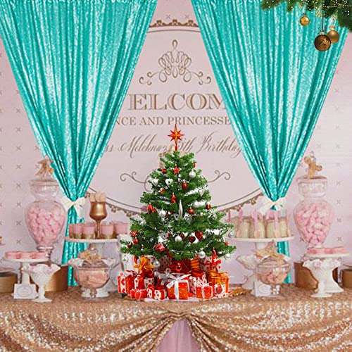 Partisout Sequin Backdrop Curtain 2 Panels 2ftx7ft Green Sequence Backdrops Party Glitter Background Sparkle Wedding Photo Curtain (2pcs,Teal)