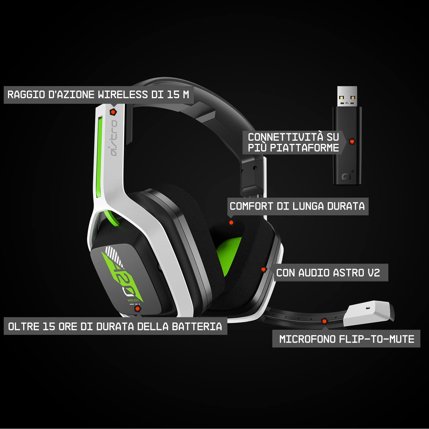 ASTRO Gaming A20 Wireless Gen 2 per Xbox Series X|S/Xbox One/PC/Mac Cuffia con microfono - Bianco/Verde