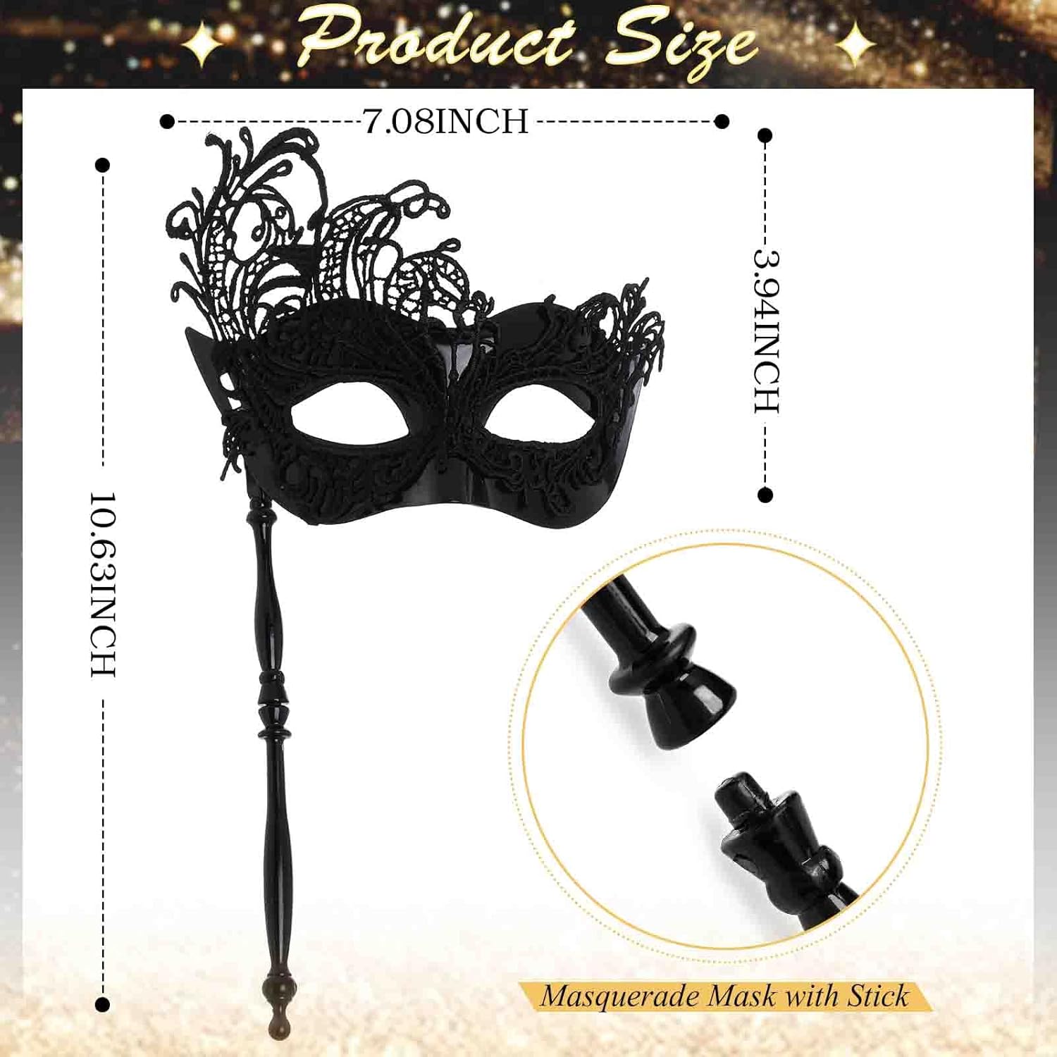 Black Masquerade Mask with Stick, Lace Handheld Antifaz, Cosplay Fashion Shows Accessories for Women - Image 4