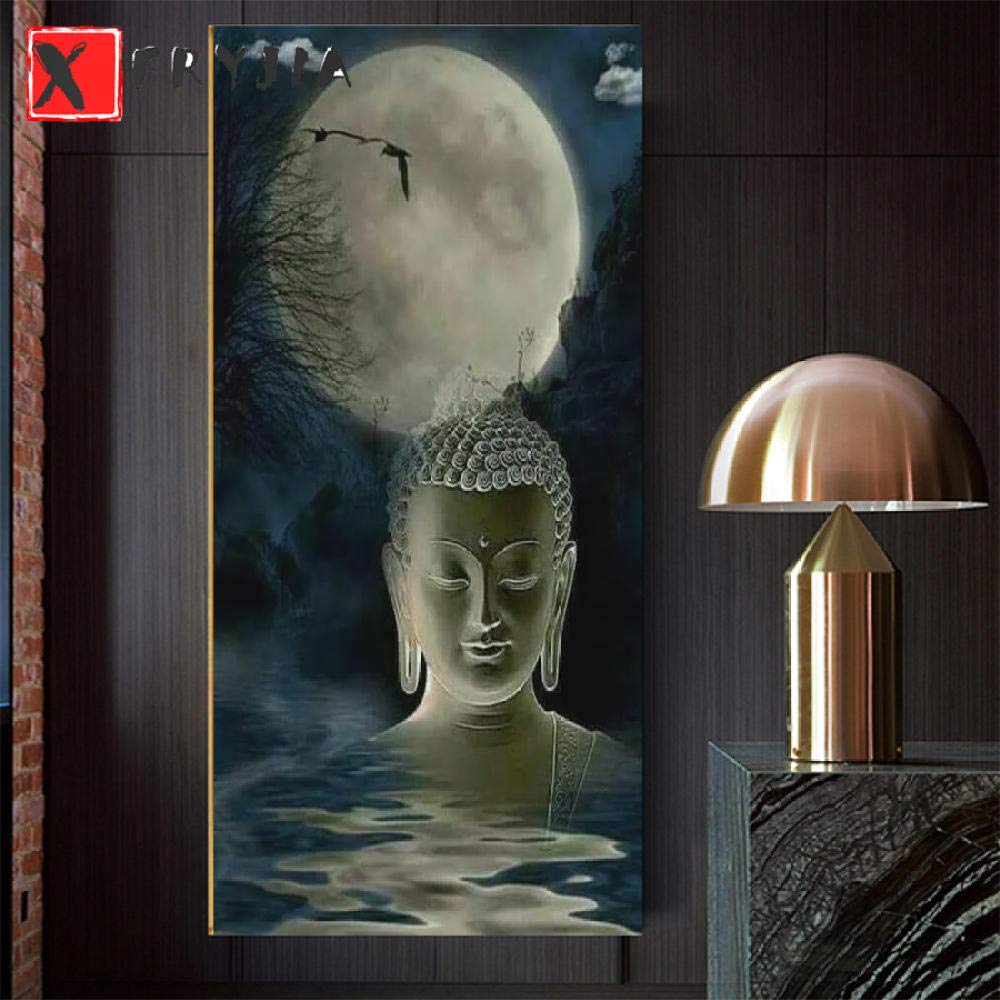 Broderie diamant 5D Bouddha lune toile transparente haute définition