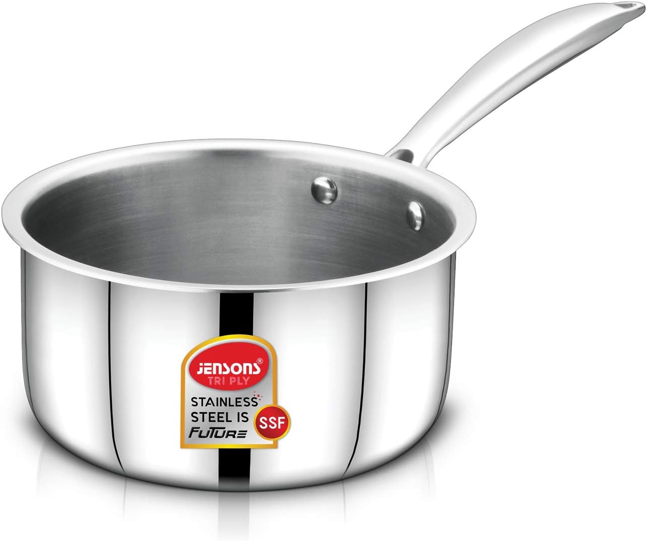 JENSONSSmilla Triply 18/10 Food Grade Stainless Steel Sauce Pan with Stainless Steel Heavy LID-Induction Compatible-16 cm