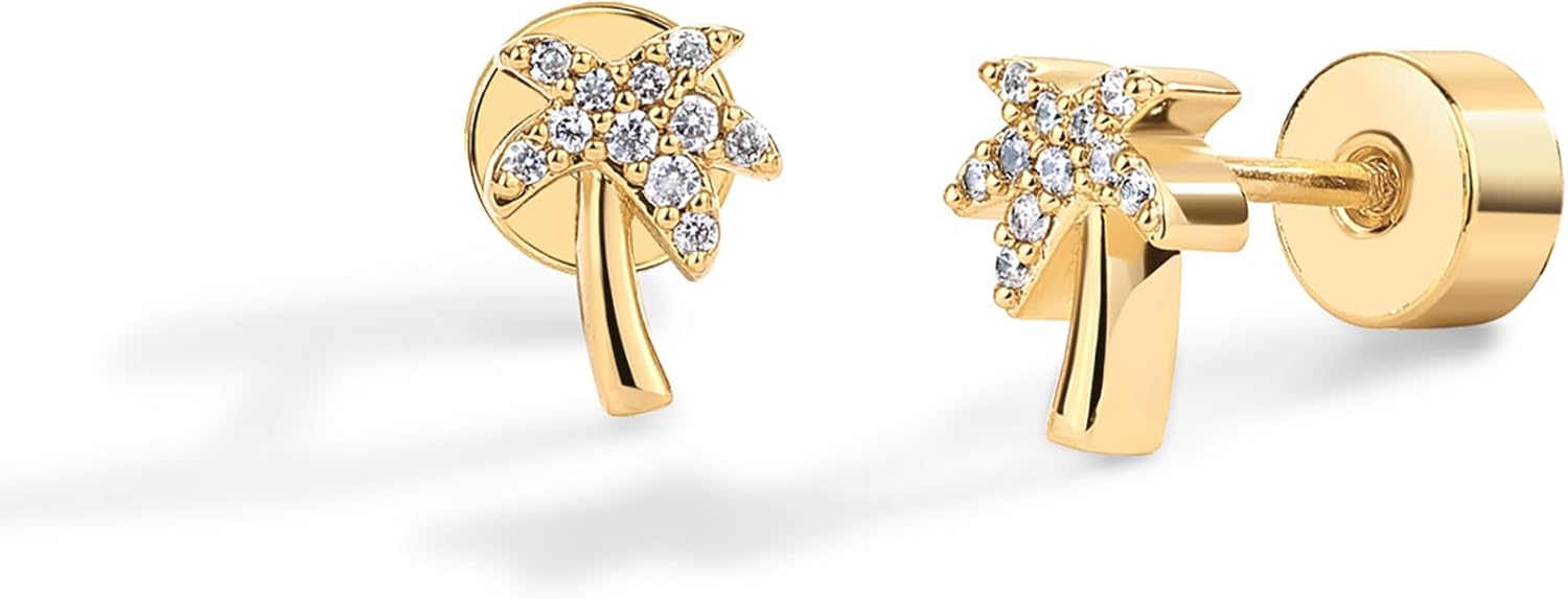 PAVOI 14K Gold Plated Dainty Flat Back Earrings for Women - Hypoallergenic Sterling Silver Posts Helix Cartilage Piercing Jewelry - Emoji Motif Bow Celestial Flatback Gold Stud Earrings Screw Back - Image 3