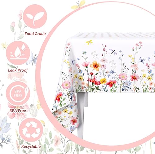 Miniatura 4 de 3 manteles de plástico con diseño floral de primavera, diseño de mariposas silvestres desechables para decoración del hogar, verano, primavera,