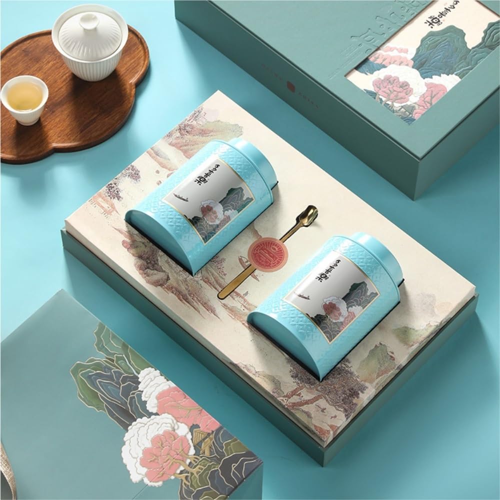 Juego De Té Lata Redonda, Recipiente for almacenar té a Granel, Tarro Sellado for Cocina, Juego de té Chino Retro, Caja de Regalo de Doble Lata Tarro para Guardar Té(C)