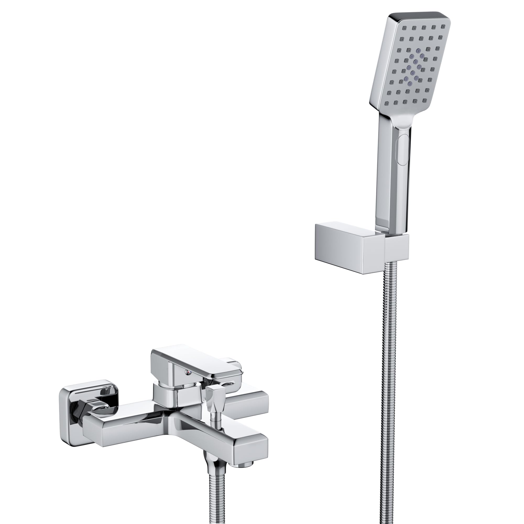 MORADO Miscelatore monocomando per doccia,rubinetto monocomando per doccia a parete con flessibile doccia da 150 cm e doccetta a 3 funzioni,ottone massiccio,forma quadrata,montaggio a parete