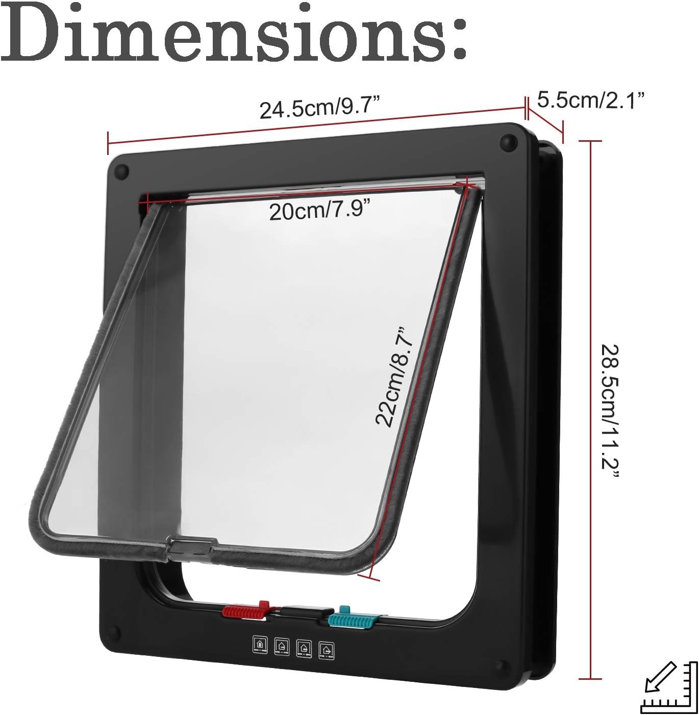 Sailnovo Puerta de Gato XL (tamaño Exterior 24,5 x 28,5 x 5,5 cm), Puerta para Gatos con 4 bloqueos para Puertas Interiores y Exteriores, Resistente a la Intemperie, para Gatos y Perros, Color Negro