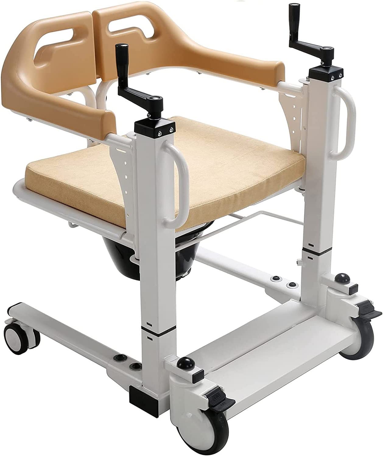 SXSLTSA Patient Transfer Chair, Portable Patient Lift Wheelchair for Home, Bathroom Shower Chair with 180° Split Seat, Bedside Commode with Potty, Transport Chair for Elderly Handicapped, 290 lbs