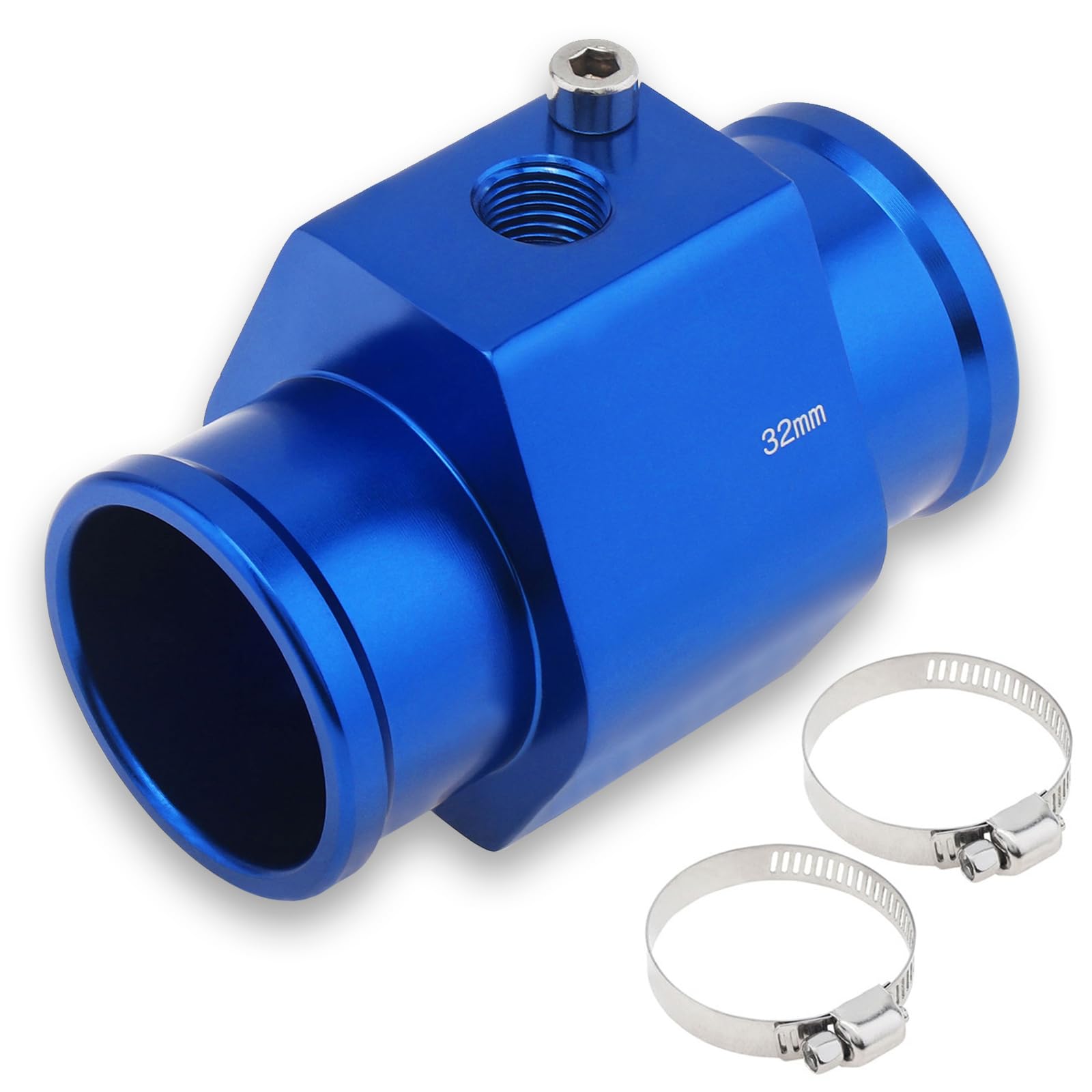 DriSentri Water Temp Joint Pipe, Aluminum Blue Water Temp Meter Temperature Gauge Joint Pipe Radiator Sensor Adaptor Clamps 32mm