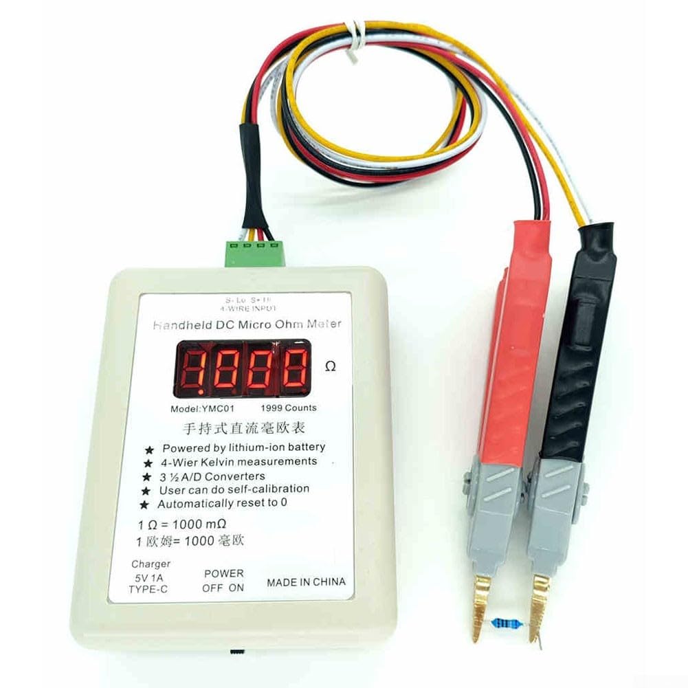 YMC01 Handheld-Gleichstrom-Milliohm-Messgerät, niedriger Widerstand, Tester mit Vierdraht-Kelvin-Messung und Typ-C-Aufladung für Transformatorspule Motorschalter Relais Kontaktprüfung weiß