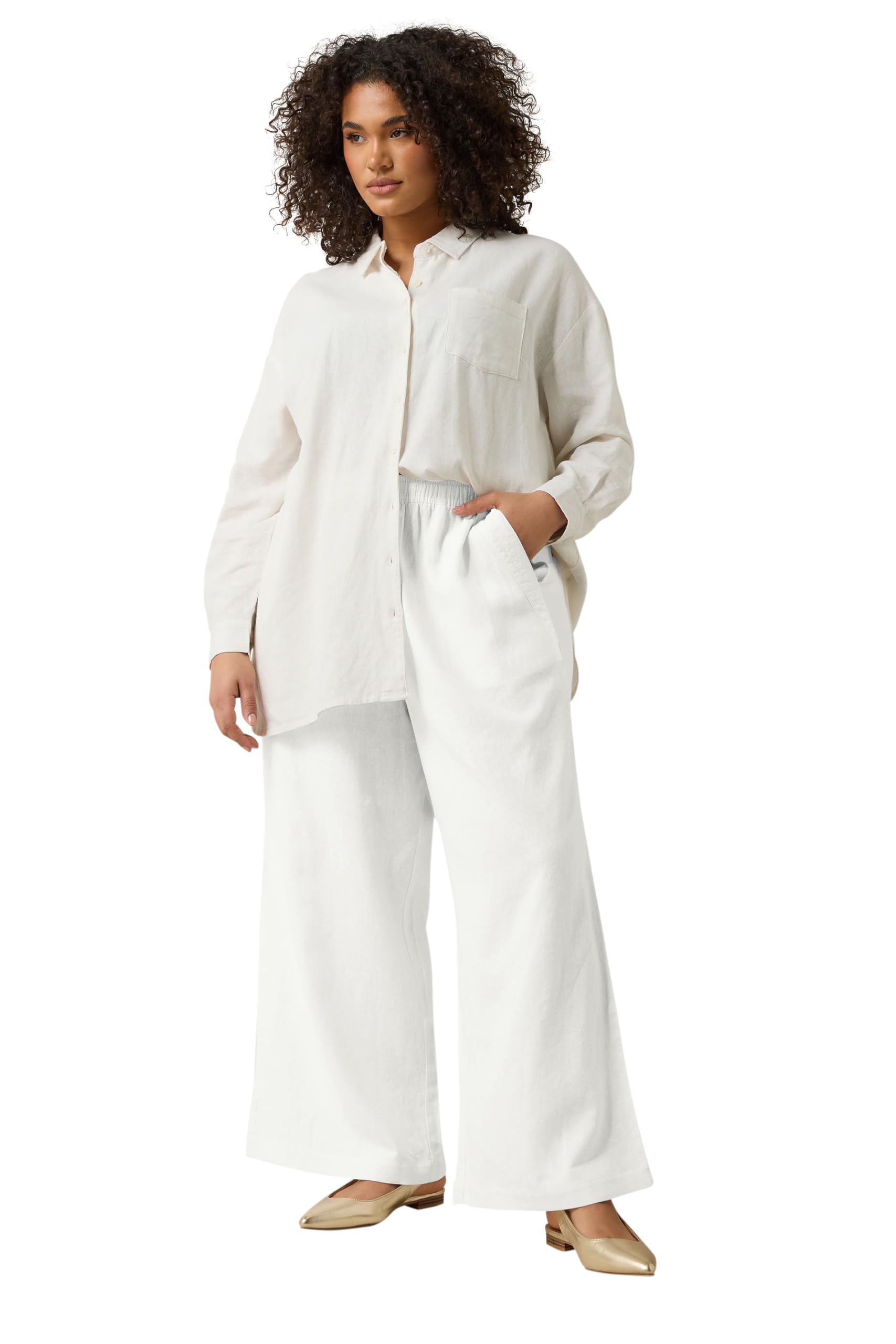 Evans Women's White Curve Wide Leg Premium Linen Trousers - Plus Curve 20 Plus