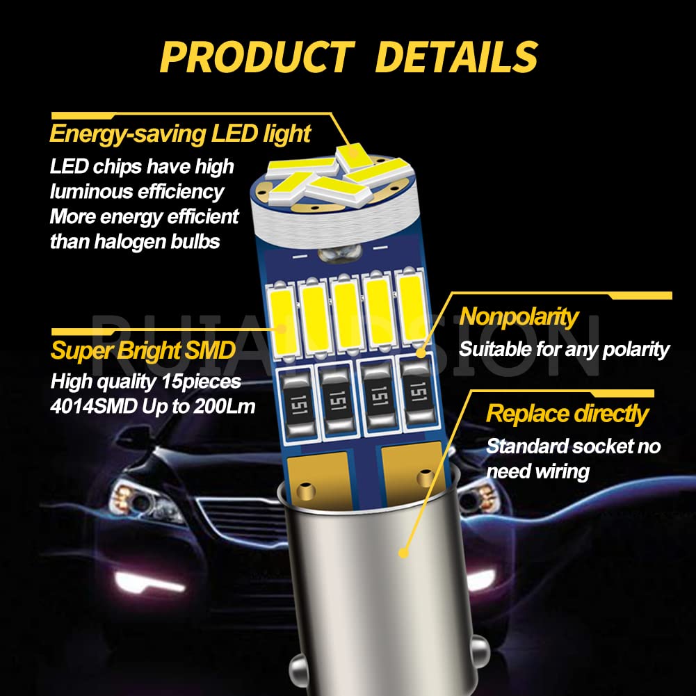 Ruiandsion 10pcs BA9 BA9S 53 57 1895 64111 LED lampadina 12V Canbus bianca di ricambio per portiera di auto cortesia bagagliaio luci targa, bianco