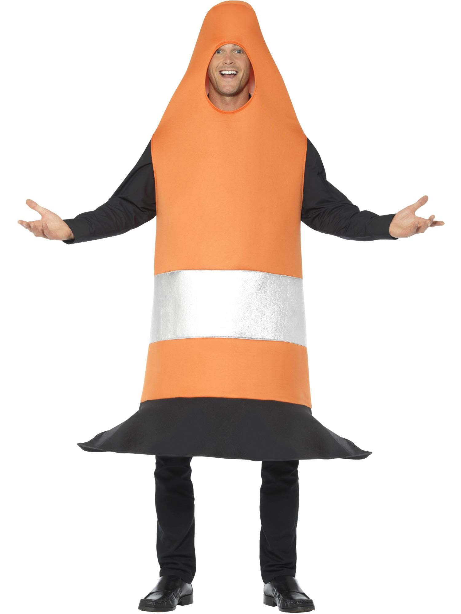 Smiffys Traffic Cone Costume, Orange with Tabard, Funny Fancy Dress, Comedy Dress Up Costumes