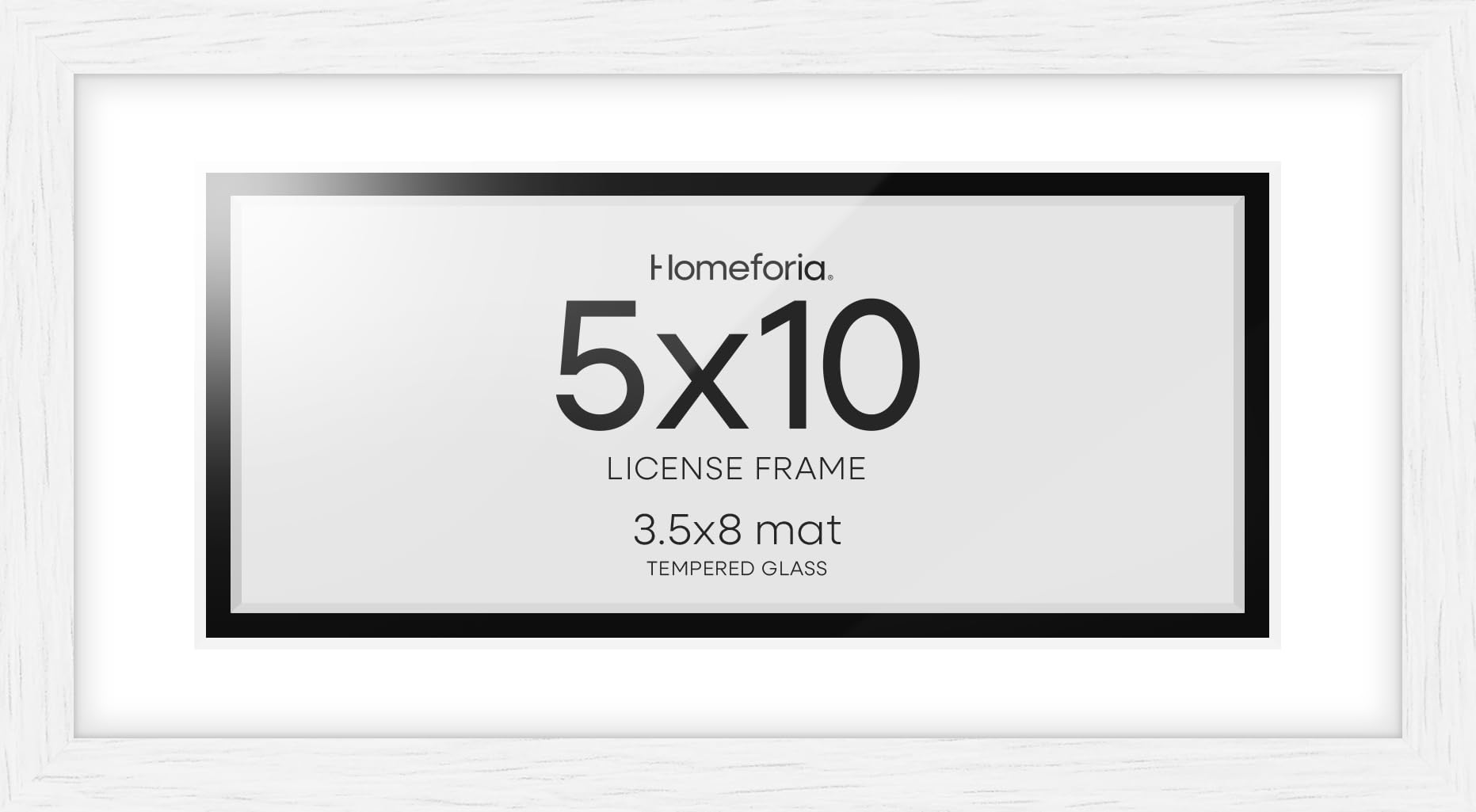 Homeforia 5x10 Black Oak License Frame, High-End Wood, 3.5x8 Mat, Glass