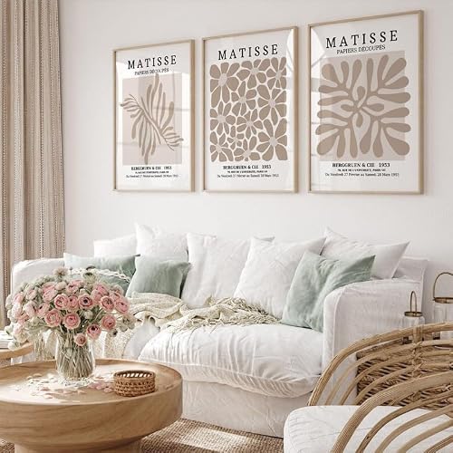 Pixie Posters Multi Colour Abstract Matisse Wall Art Set Of 3 Beige Cream Frameless Posters (A2 Size 42Cmx59.4cm)