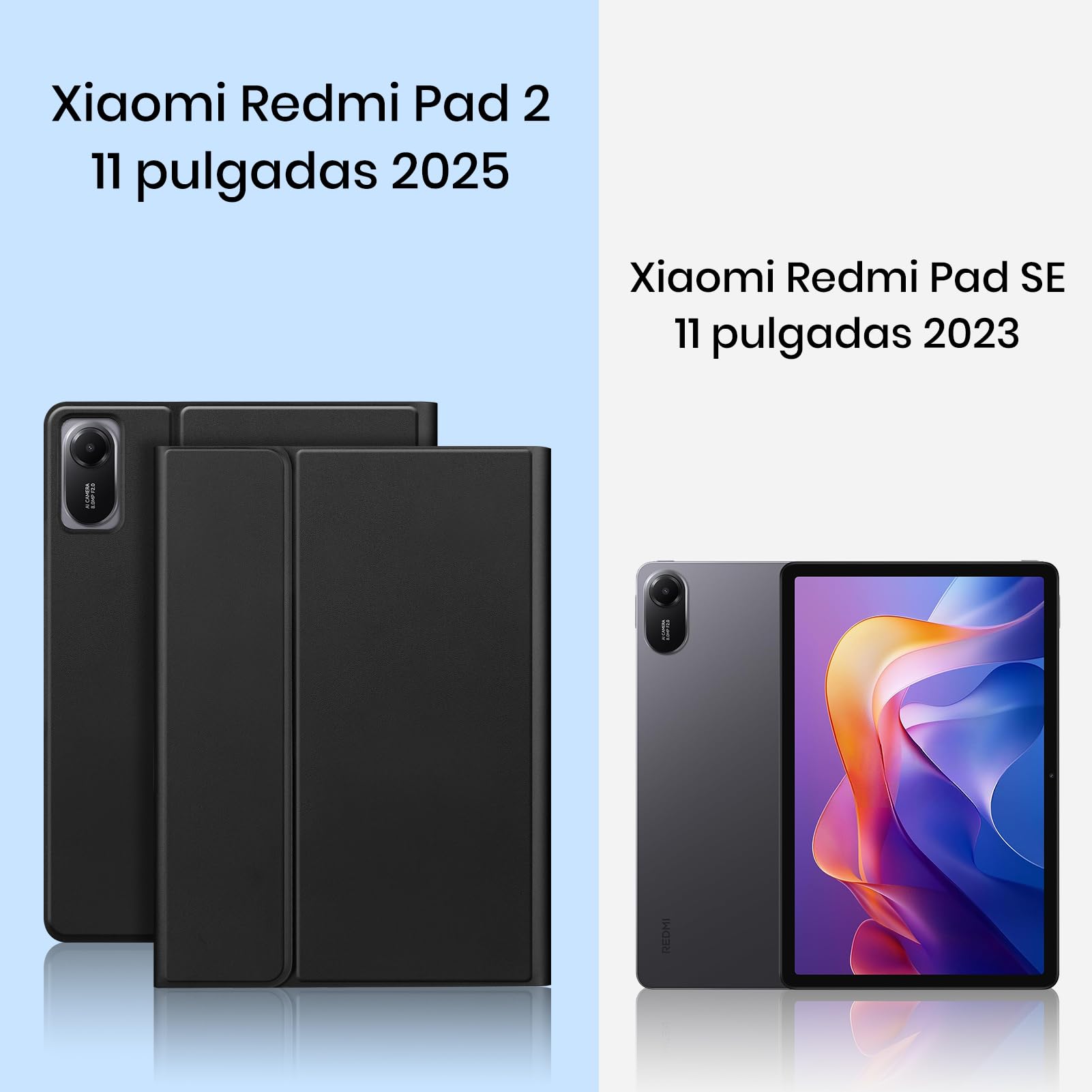 Funda con Teclado para Xiaomi Redmi Pad 2 / Redmi Pad SE 11" 2023 | Teclado Bluetooth magnético desmontable con Español Ñ, funda con portalápices, para Xiaomi Redmi Pad 2 11" 2025 Negro