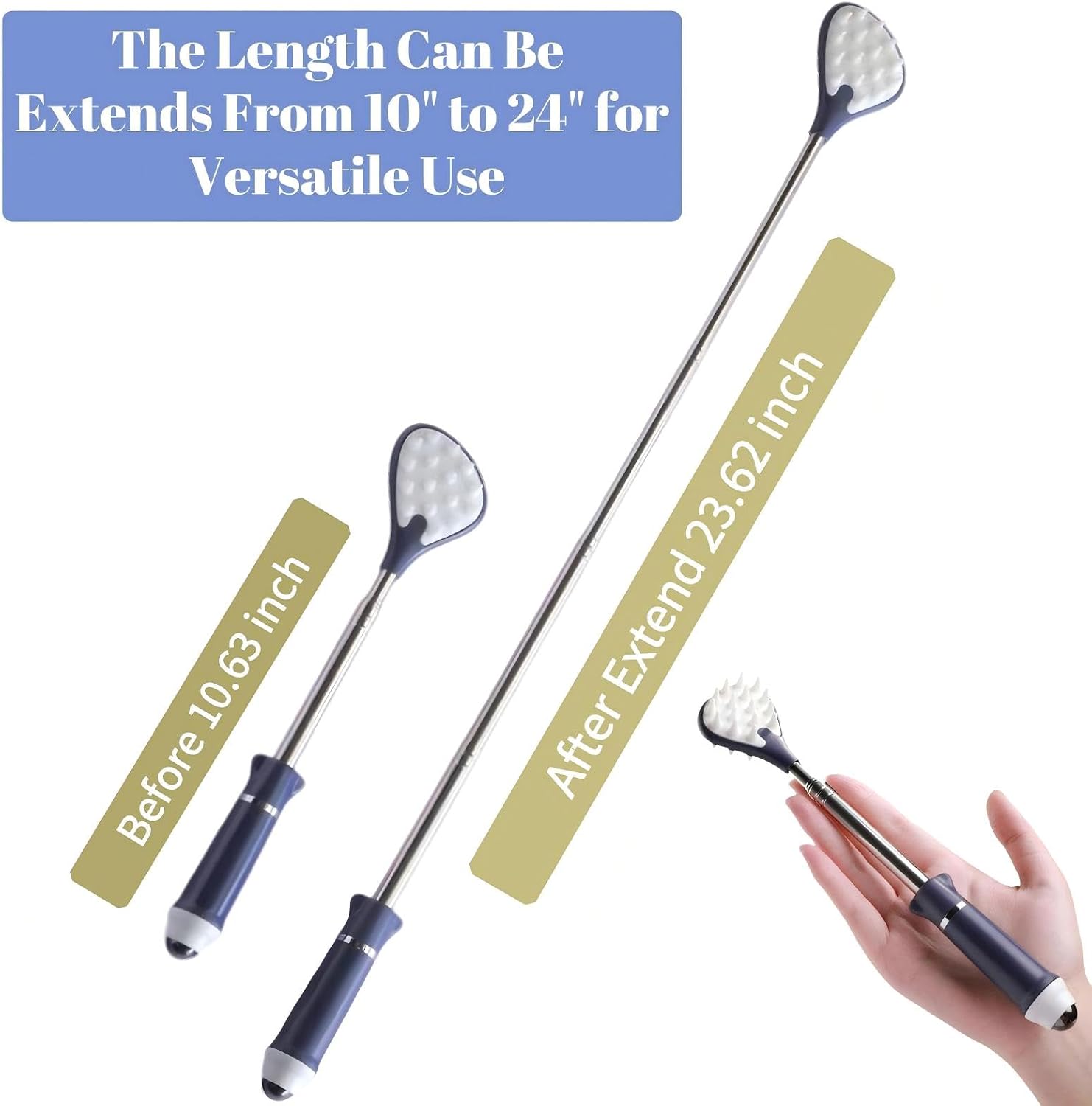 ‌Retractable Back Scratcher with Magnetic Beads - Stainless Steel Telescoping Handle, Dual-Sided Itch Relief, Portable Massage Tool for Back, Scalp & Foot