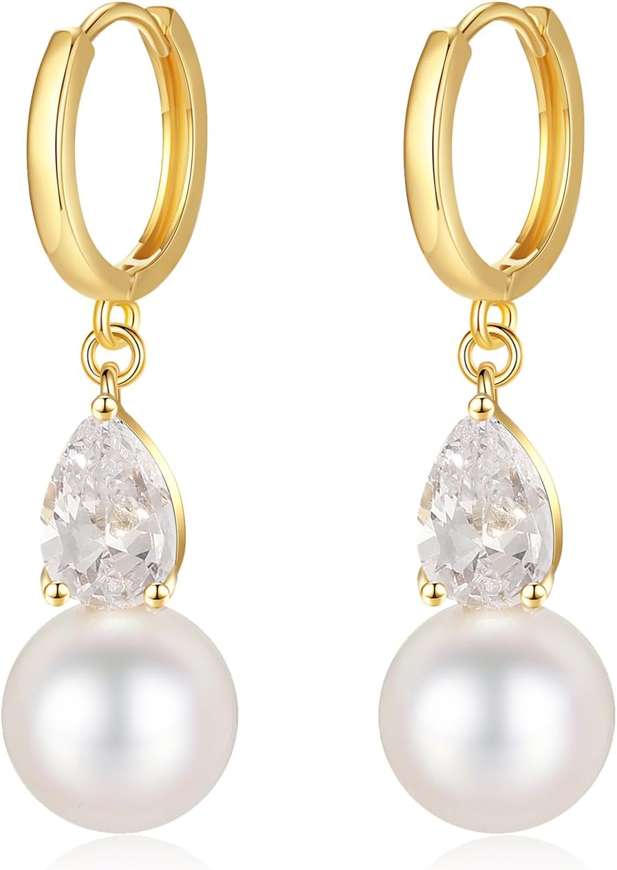 Pearl Earrings for Women Cute Bow Pearl Drop Earrings Elegant Hypoallergenic Gold Jewelry for Women