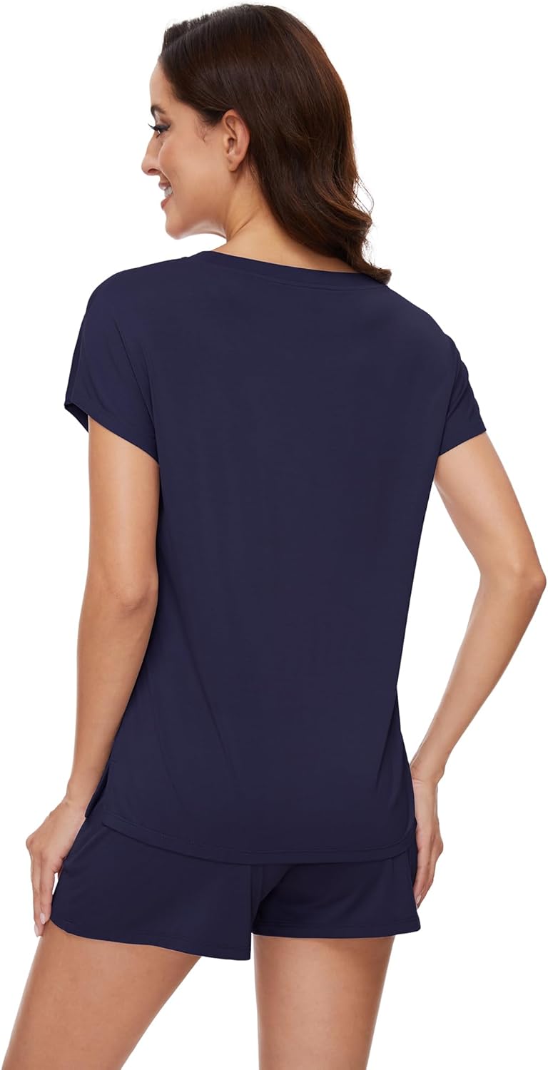 WiWi Pajamas for Women Short Sleeve Top and Shorts Sets Viscose from Bamboo Pj Sleepwear Pajama Set S-XXL - Image 2