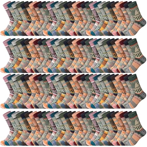Toulite 60 Pairs Wool Socks for Women Thick Crew Socks Winter Knit Multicolor Bootie Socks Gifts for Women Girls Christmas(Vintage)