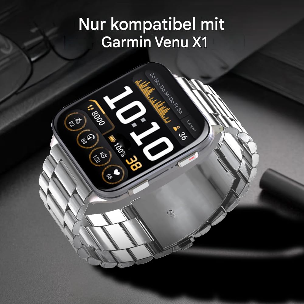 Titan Armband für Garmin Venus X1, 24mm Schnellverschluss-Metallarmband mit integriertem Schnallenband als Ersatz für die Garmin-Uhr Venu X1