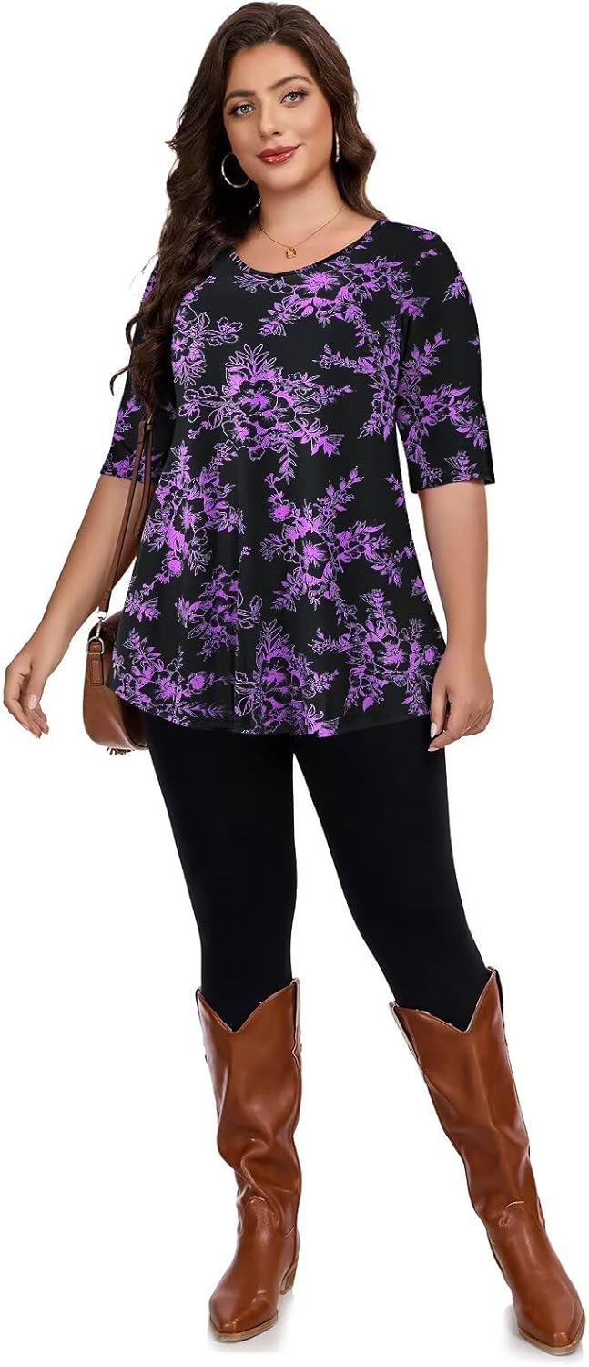 LARACE Elbow Sleeve Plus Size Tops for Women, Women's Half Sleeves Tunic Shirts Spring Summer Fall Clothes Blouse V Neck - Image 5