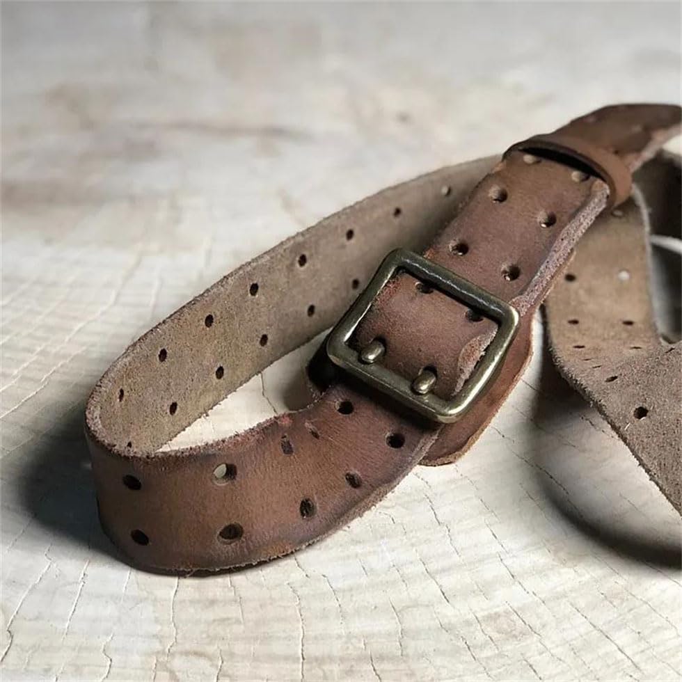 Pohullan Men Handmade Buckle Belt Washed Water Made Old Jeans Belt Leather Belt2